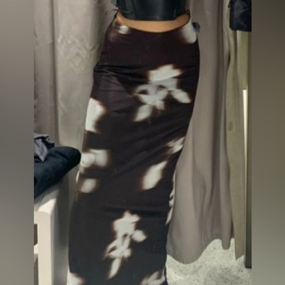 Zara Brown and White Floral Mesh Maxi Skirt